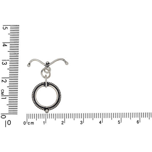 Sterling Silver Oxidized, 15.4mm Width by 19.9mm Height, Fancy Circle Toggle Clasp Ring and 21.5mm Width by 1.8mm Length, Curved Toggle Clasp Bar with Ball Ends. Quantity Per Pack: 2 Pairs.