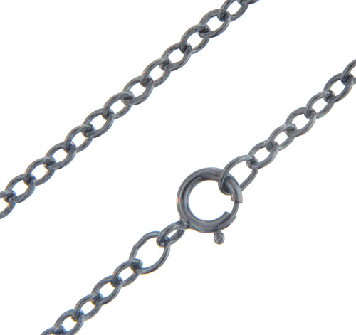 Sterling Silver, Black Diamond, 1.0mm Width / Length, 18 Inch Round Regular Rope Chain with 6.0mm Width / Length by 1.4mm Thick, Smooth Spring Ring Clasp. Quantity Per Pack: 1 Piece.