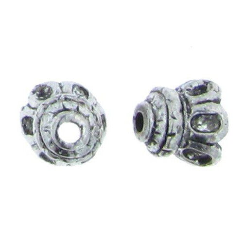 Pewter, 11.9mm Width by 11.6mm Length by 11.2mm Height, Textured Fancy Cone. Quantity Per Pack: 13 Pieces.