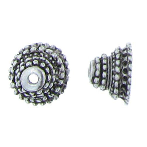 Pewter, 9.0mm Width by 14.8mm Length / Height, Matte, Textured Round Bead Cap. Quantity Per Pack: 13 Pieces.