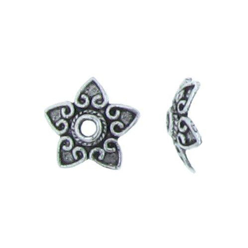 Pewter, 13.5mm Width by 13.4mm Length by 4.5mm Height, Textured Star Bead Cap. Quantity Per Pack: 81 Pieces.