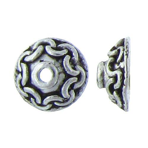 Pewter, 9.0mm Width by 8.9mm Length by 3.8mm Height, Textured Bead Cap. Quantity Per Pack: 46 Pieces.