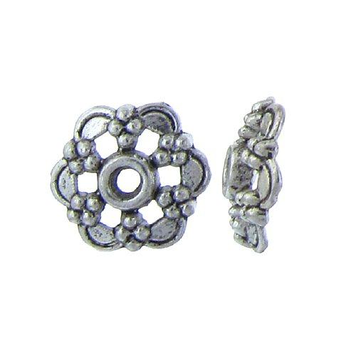 Pewter, 12.7mm Width by 12.7mm Length by 3.6mm Height, Textured Flower Bead Cap. Quantity Per Pack: 14 Pieces.