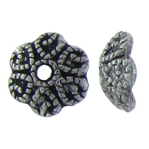 Pewter, 9.1mm Width by 9.2mm Length by 3.4mm Height, Textured Flower Bead Cap. Quantity Per Pack: 66 Pieces.