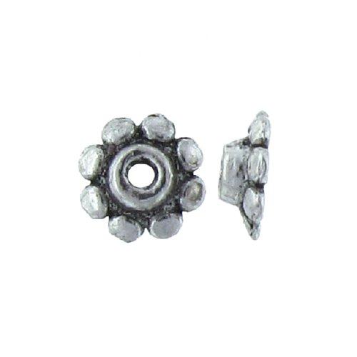 Pewter, 8.1mm Width by 8.1mm Length by 2.8mm Height, Textured Flower Bead Cap. Quantity Per Pack: 106 Pieces.
