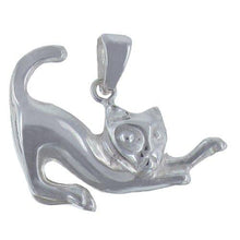 Load image into Gallery viewer, Sterling Silver, 23.5mm Width by 4.9mm Length by 20.3mm Height, Crouching Cat Pendant. Quantity Per Pack: 1 Piece.
