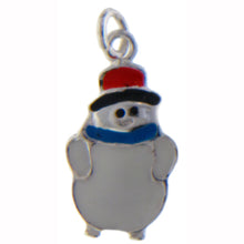 Load image into Gallery viewer, Sterling Silver, 12.3mm Width by 2.3mm Length by 22.2mm Height, Enamel Snowman Charm. Quantity Per Pack: 1 Piece.