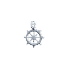 Load image into Gallery viewer, Sterling Silver, 8.5mm Width by 0.7mm Length by 12.8mm Height, Ship Wheel Charm. Quantity Per Pack: 6 Pieces.