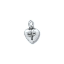 Load image into Gallery viewer, Sterling Silver Oxidized, 9.6mm Width by 1.9mm Length by 11.2mm Height, Heart With Cross Pendant. Quantity Per Pack: 1 Piece.