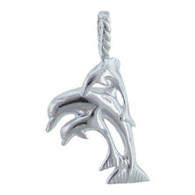 Load image into Gallery viewer, Sterling Silver, 20.4mm Width by 4.6mm Length by 22.9mm Height, Dolphins Charm. Quantity Per Pack: 1 Piece.
