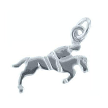 Load image into Gallery viewer, Sterling Silver, 13.6mm Width by 1.3mm Length by 9.4mm Height, Jockey & Horse Charm. Quantity Per Pack: 4 Pieces.