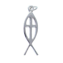 Load image into Gallery viewer, Sterling Silver, 7.7mm Width by 3.0mm Length by 25.7mm Height, Ichthys (also Ichthus or Ikhthus) Charm. Quantity Per Pack: 2 Pieces.