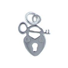 Load image into Gallery viewer, Sterling Silver, 9.0mm Width by 1.0mm Length by 11.5mm Height, Heart Shaped Pad Lock With Key Charm. Quantity Per Pack: 2 Pieces.