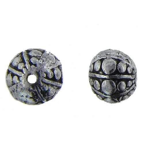 Pewter Oxidized, 10.0mm Width by 10.1mm Length / Height, Textured Fancy Round Bali Bead. Quantity Per Pack: 12 Pieces.