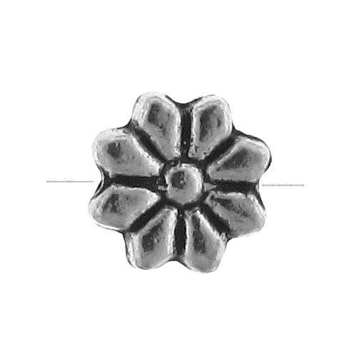 Pewter, 9.2mm Width / Length by 3.2mm Thickness, Textured Flower Bali Bead. Quantity Per Pack: 45 Pieces.
