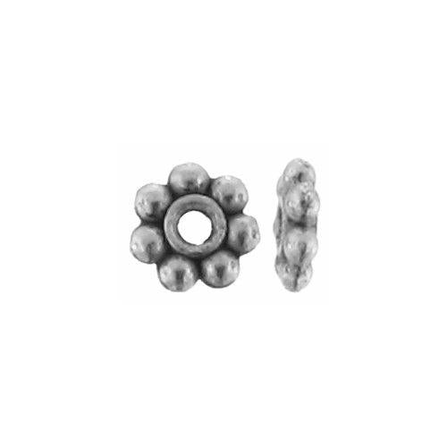 Pewter Oxidized, 6.1mm Width by 6.1mm Length by 2.2mm Height, Daisy Bali Bead. Quantity per pack: 146 Pieces.
