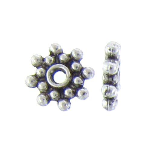 Pewter Oxidized, 8.3mm Width by 8.3mm Length by 1.9mm Height, Star Daisy Bali Bead. Quantity per pack: 89 Pieces.