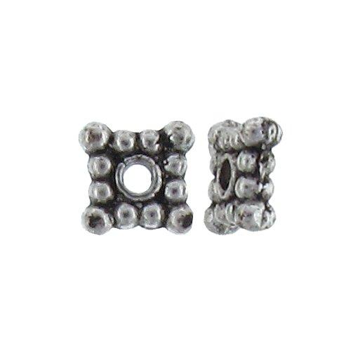 Pewter Oxidized, 6.2mm Width by 6.1mm Length by 2.2mm Height, Square Daisy Bali Bead. Quantity per pack: 129 Pieces.