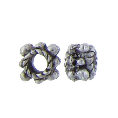 Pewter Oxidized, 6.1mm Width by 5.9mm Length by 4.4mm Height, Textured Square Bali Bead. Quantity per pack: 79 Pieces.
