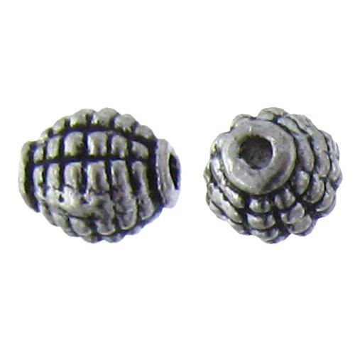 Pewter Oxidized, 7.0mm Width by 7.0mm Length by 8.2mm Height, Textured Oval Bali Bead. Quantity per pack: 34 Pieces.