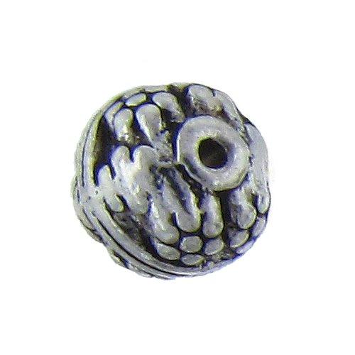 Pewter, 9.8mm Width by 10.2mm Length / Height, Fancy Textured Round Bali Bead. Quantity Per Pack: 13 Pieces.