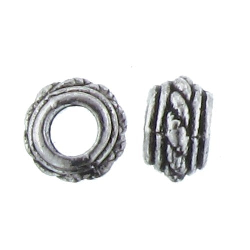 Pewter, 5.0mm Width by 7.8mm Length / Height, Textured Large Hole Round Bead. Quantity Per Pack: 60 pieces.