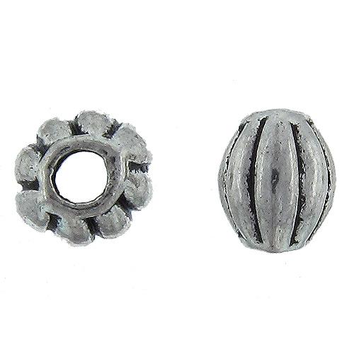Pewter, 8.9mm Width by 8.8mm Length by 9.4mm Height, Corrugated Oval Bead. Quantity per pack: 21 Pieces.