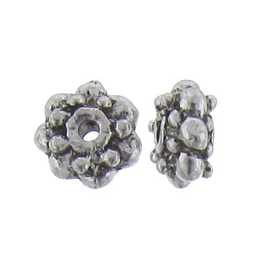 Pewter, 4.2mm Width by 7.4mm Length / Height, Beaded Texture Round Bali Bead. Quantity Per Pack: 47 Pieces.
