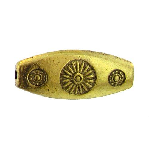 Pewter Gold Plated, 20.8mm Width by 9.2mm Length by 5.6mm Thickness, Stamped Flattened Tube Bali Bead. Quantity Per Pack: 12 Pieces.