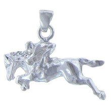Load image into Gallery viewer, Sterling Silver, 31.9mm Width by 8.0mm Length by 21.5mm Height, Race Horse Pendant. Quantity Per Pack: 1 Piece.