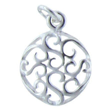 Load image into Gallery viewer, Sterling Silver, 13.0mm Width by 1.9mm Length by 13.0mm Height, Filigree Circle Charm. Quantity Per Pack: 4 Pieces.