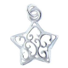 Load image into Gallery viewer, Sterling Silver, 14.8mm Width by 2.5mm Length by 17.6mm Height, Filigree Star Charm. Quantity Per Pack: 4 Pieces.