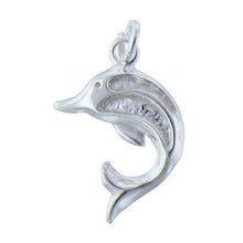 Load image into Gallery viewer, Sterling Silver, 15.4mm Width by 2.8mm Length by 20.8mm Height, Dolphin Pendant. Quantity Per Pack: 2 Pieces.