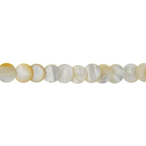 Cream, 14.0mm Width by 3.0mm Length by 14.0mm Height, Coin Shell Bead. Quantity per pack: 40 Pieces.