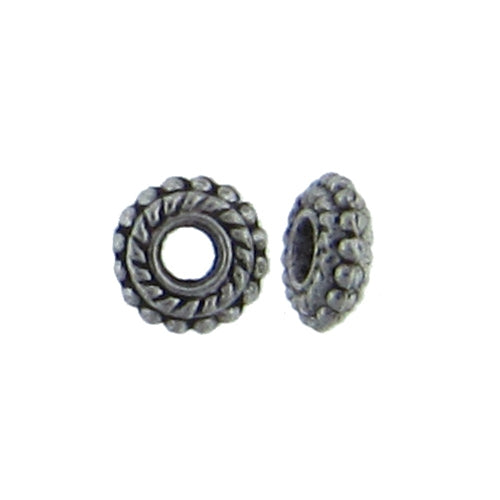 Pewter, 7.5mm Width by 7.5mm Length by 2.6mm Height, Textured Roundel Bead. Quantity per pack: 85 Pieces.