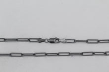 Load image into Gallery viewer, Sterling Silver Black Diamond, 3.8mm Width by 13.1mm Length, 24 Inch Flat Elongated Cable Chain with 11.5mm Length by 2.1mm Thick, Oval Trigger Lobster Clasp. Quantity Per Pack: 1 Piece.