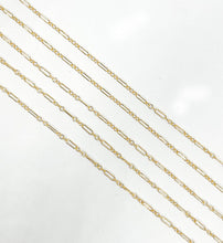 Load image into Gallery viewer, 14kt Gold Filled One of 1.6mm Width by 5.0mm Length Smooth Larger Oval Link Followed by Three of 1.6mm Width by 2.0mm Length Smooth Smaller Oval Links With Middle Smaller Oval Link, Long and Short Chain. Price per: 1 Foot.