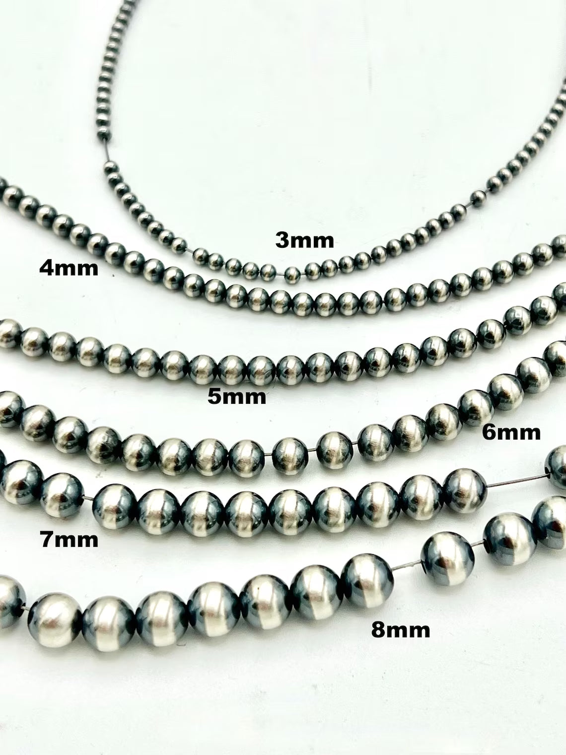 Navajo round pearl smooth bead jewelry making Loose Navajo Pearls, Navajo Beads, Sterling Silver 2 mm To 16 mm..