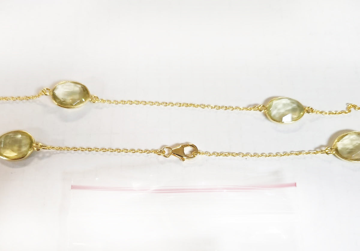 Sterling Silver Gold Plated With Lemon Quartz Stone Chain, Lemon Quartz Gem Stone Chain. Quantity Per Pack: 1 Piece.