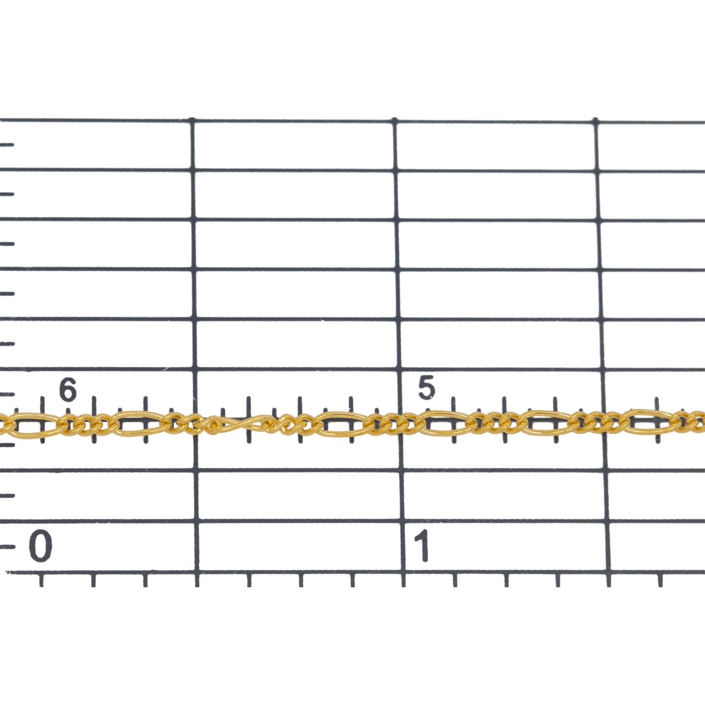 14kt Gold Filled Three of 1.4mm Width by 1.8mm Length Curb Links Followed by 1.7mm Width by 3.8mm Length Long Link, Figaro Chain. Price per: 1 Foot.
