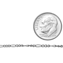 Load image into Gallery viewer, Sterling Silver Three of 1.7mm Width by 2.5mm Length Links Followed by 1.7mm Width by 4.6mm Length Long Link, Figaro Chain. Price per: 1 Foot.