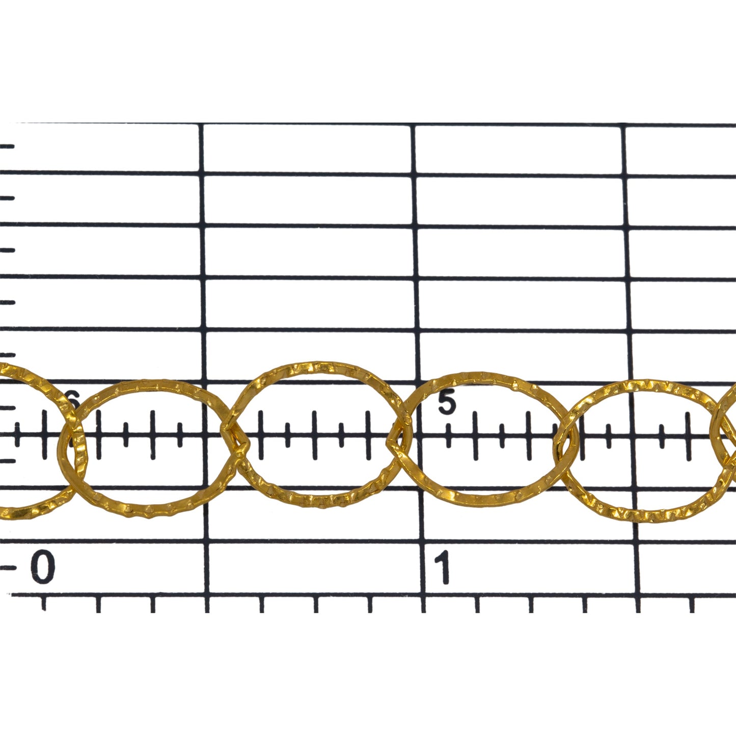 14kt Gold Filled 9.5mm Width by 10.5mm Length, Flat Hammered Circle Chain. Price per: 1 Foot.