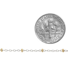Load image into Gallery viewer, Sterling Silver 2 Tone, 1.1mm Width by 1.8mm Length Cable Chain With 1.8mm 14Kt Gold Filled Roundel Beads, Satellite Chain. Price per: 1 Foot.