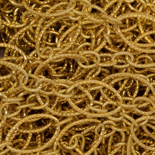 Load image into Gallery viewer, 14kt Gold Filled One of 7.1mm Width by 10.8mm Length, Longer Corrugated Oval Link Connected to Three of 3.57mm Width by 4.67mm Length, Smaller Oval Links with Middle Smaller Oval Link being Corrugated, Long and Short Chain. Price Per: 1 Foot.