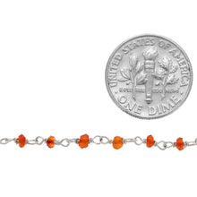 Load image into Gallery viewer, Brass Silver Plated 4.0mm Carnelian Gem Stone Chain. Price per: 1 Inch.
