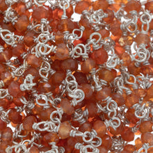 Load image into Gallery viewer, Brass Silver Plated 4.0mm Carnelian Gem Stone Chain. Price per: 1 Inch.