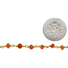 Load image into Gallery viewer, Brass Gold Plated / Vermeil 4.0mm Carnelian Gem Stone Chain. Price per: 1 Inch.