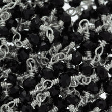 Load image into Gallery viewer, Brass Silver Plated 3.0mm Black Spinel Gem Stone Chain. Price per: 1 Inch.