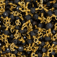 Load image into Gallery viewer, Brass Gold Plated / Vermeil 3.0mm Black Spinel Gem Stone Chain. Price per: 1 Inch.
