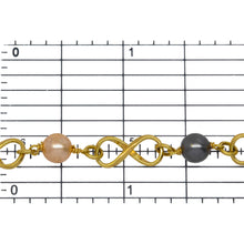 Load image into Gallery viewer, 14kt Gold Filled 6.0mm Width by 14.8mm Length, Figure 8 Chain With Alternating Wire Wrapped 6.0mm Peach and Grey Swarovski Pearls connected to the Figure 8 Link With a 4.0mm Open ring, Figure 8 Chain. Price per: 1 Inch.